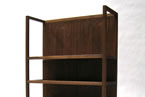 Display shelving (oiled walnut, blue lacquer)