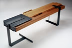 Steel box coffee table (white oak, mahogany, mild steel)